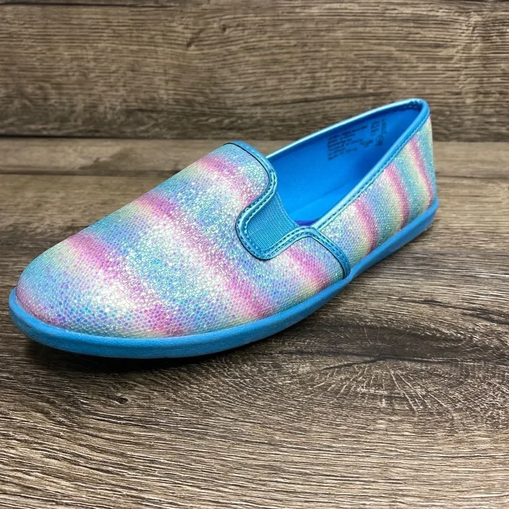 Disney Frozen Anna Elsa Slip on glitter rainbow canvas Shoes Size 3  blue